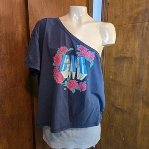 Pilcro Womens Top Black XL One Shoulder Guns N Roses Design Graphic Side Slit